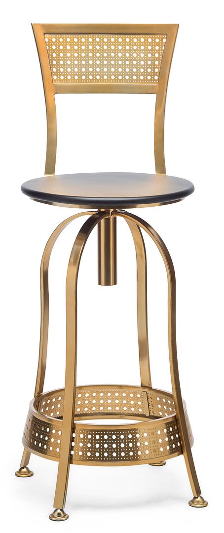 Gold Black Swivel Kitchen Bar Stool Chair with High Back in Netted Design Frame - Cosy Abode