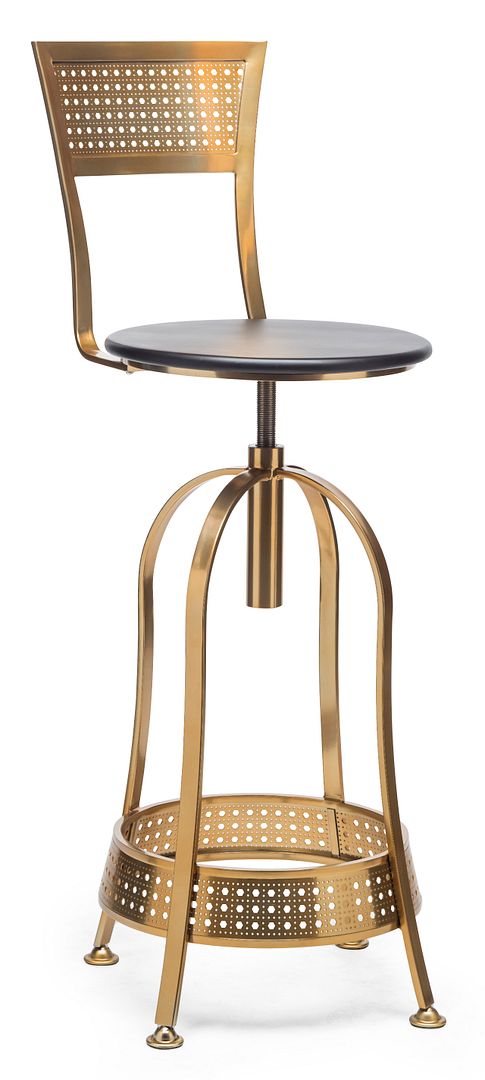 Gold Black Swivel Kitchen Bar Stool Chair with High Back in Netted Design Frame - Cosy Abode