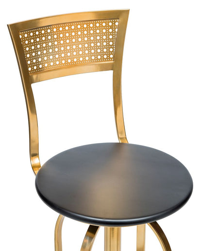 Gold Black Swivel Kitchen Bar Stool Chair with High Back in Netted Design Frame - Cosy Abode