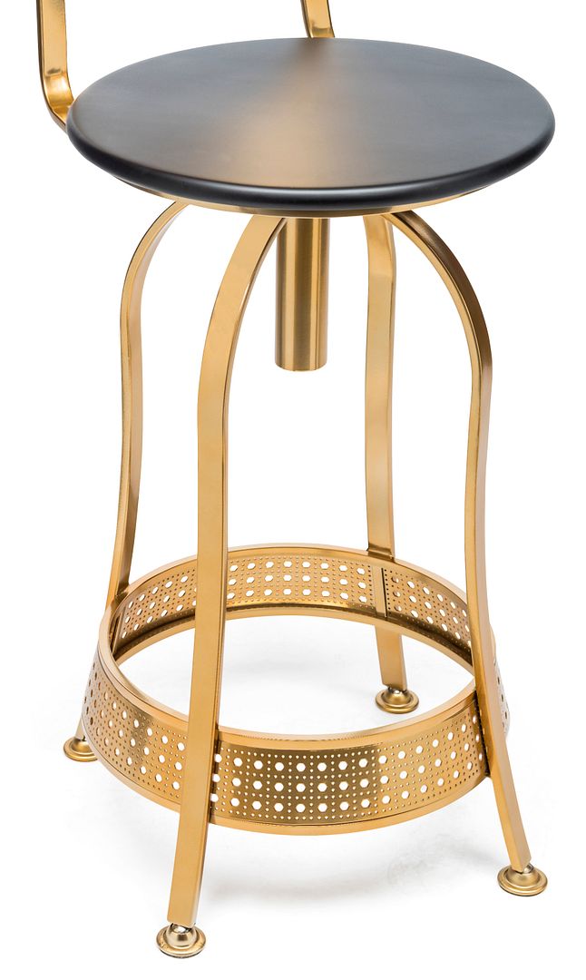 Gold Black Swivel Kitchen Bar Stool Chair with High Back in Netted Design Frame - Cosy Abode