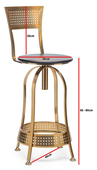 Gold Black Swivel Kitchen Bar Stool Chair with High Back in Netted Design Frame - Cosy Abode
