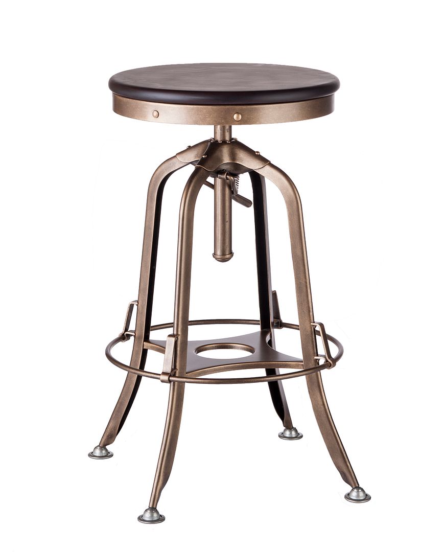 Industrial Wooden Height Adjustable Swivel Bar Stool - French Brass - Cosy Abode