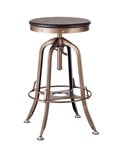 Industrial Wooden Height Adjustable Swivel Bar Stool - French Brass - Cosy Abode
