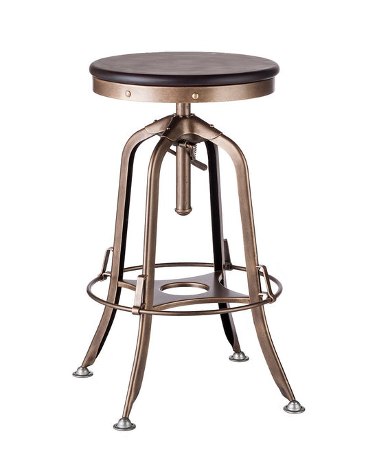 Industrial Wooden Height Adjustable Swivel Bar Stool - French Brass - Cosy Abode