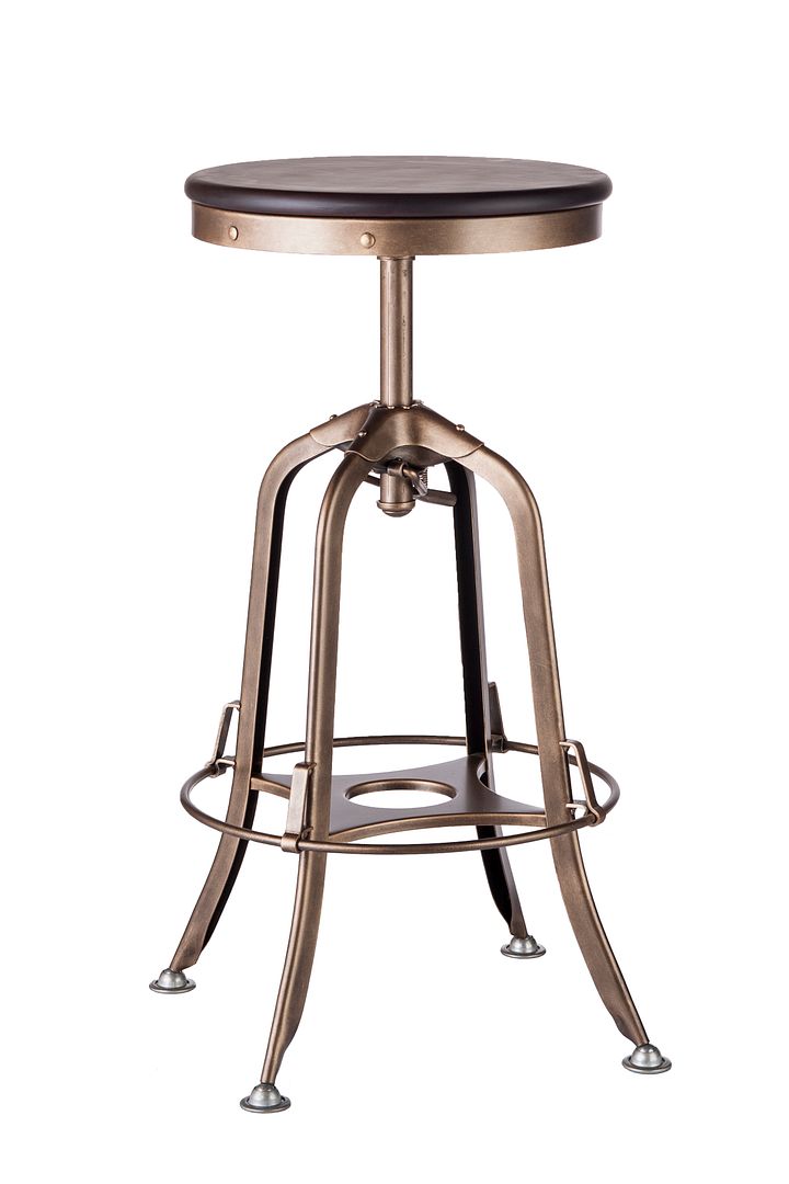 Industrial Wooden Height Adjustable Swivel Bar Stool - French Brass - Cosy Abode
