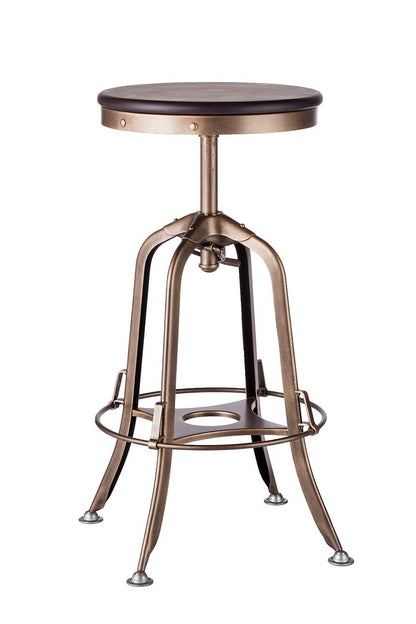 Industrial Wooden Height Adjustable Swivel Bar Stool - French Brass - Cosy Abode