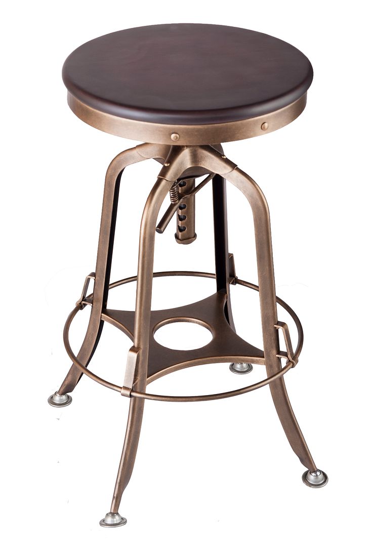 Industrial Wooden Height Adjustable Swivel Bar Stool - French Brass - Cosy Abode