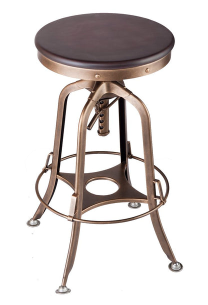 Industrial Wooden Height Adjustable Swivel Bar Stool - French Brass - Cosy Abode