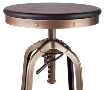 Industrial Wooden Height Adjustable Swivel Bar Stool - French Brass - Cosy Abode