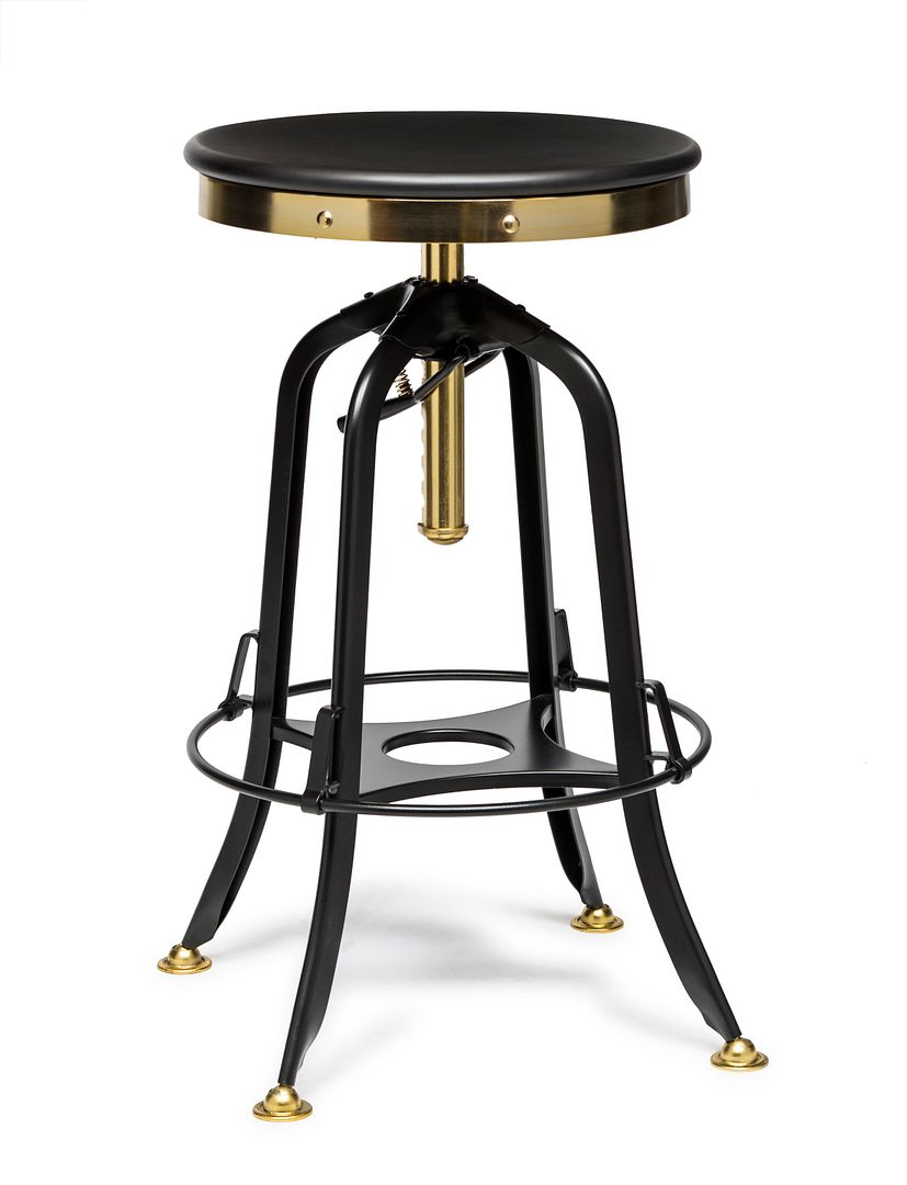 Industrial Wooden Height Adjustable Swivel Bar Stool - Gold Black - Cosy Abode