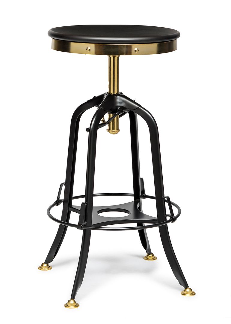 Industrial Wooden Height Adjustable Swivel Bar Stool - Gold Black - Cosy Abode