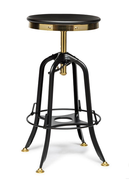 Industrial Wooden Height Adjustable Swivel Bar Stool - Gold Black - Cosy Abode