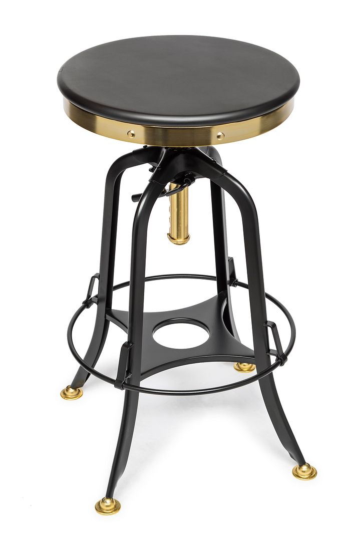 Industrial Wooden Height Adjustable Swivel Bar Stool - Gold Black - Cosy Abode