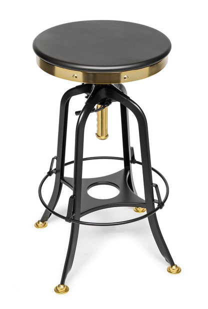 Industrial Wooden Height Adjustable Swivel Bar Stool - Gold Black - Cosy Abode
