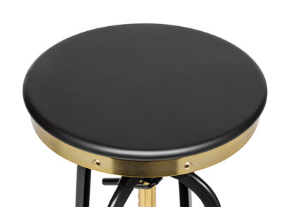 Industrial Wooden Height Adjustable Swivel Bar Stool - Gold Black - Cosy Abode