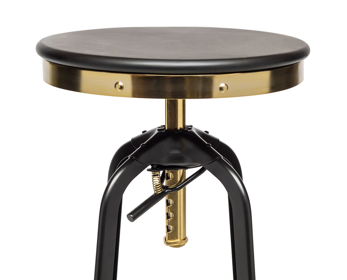 Industrial Wooden Height Adjustable Swivel Bar Stool - Gold Black - Cosy Abode