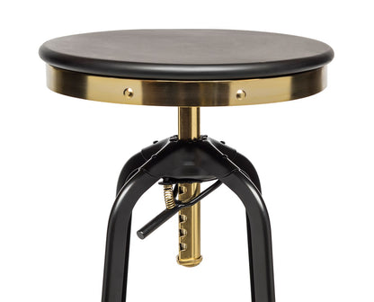 Industrial Wooden Height Adjustable Swivel Bar Stool - Gold Black - Cosy Abode
