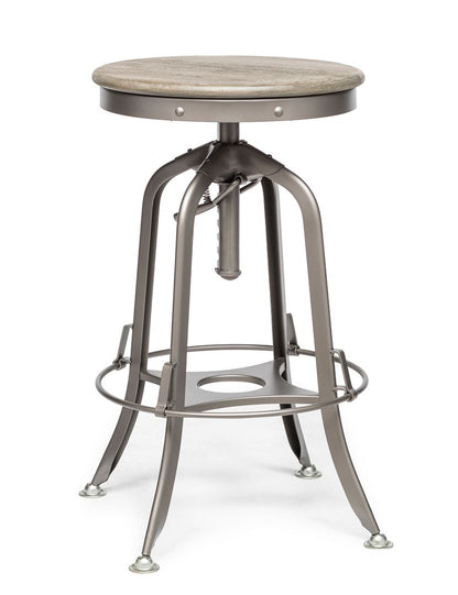 Industrial Height Adjustable Swivel Bar Stool with Oak Wood Top - Grey Finish - Cosy Abode