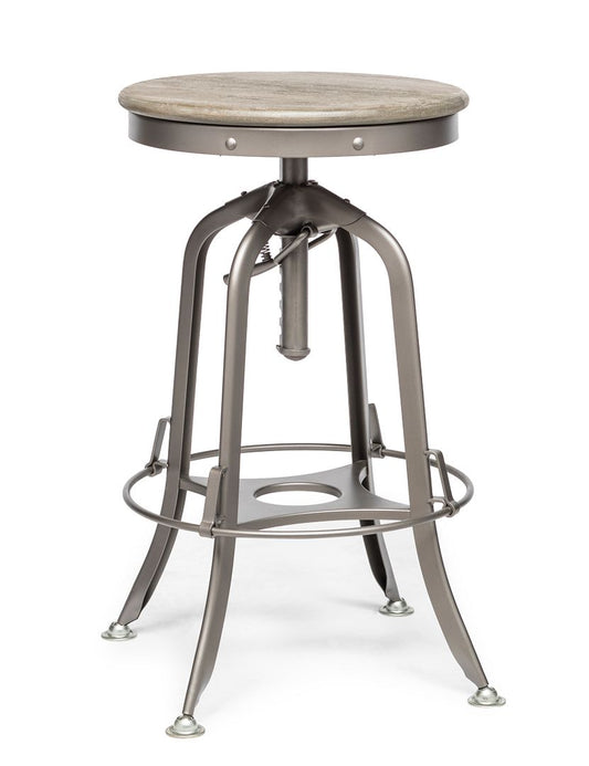 Industrial Height Adjustable Swivel Bar Stool with Oak Wood Top - Grey Finish - Cosy Abode