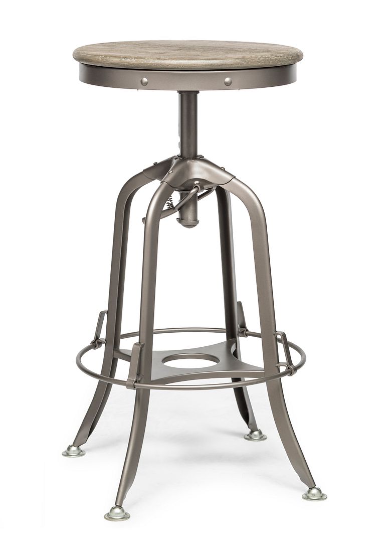 Industrial Height Adjustable Swivel Bar Stool with Oak Wood Top - Grey Finish - Cosy Abode