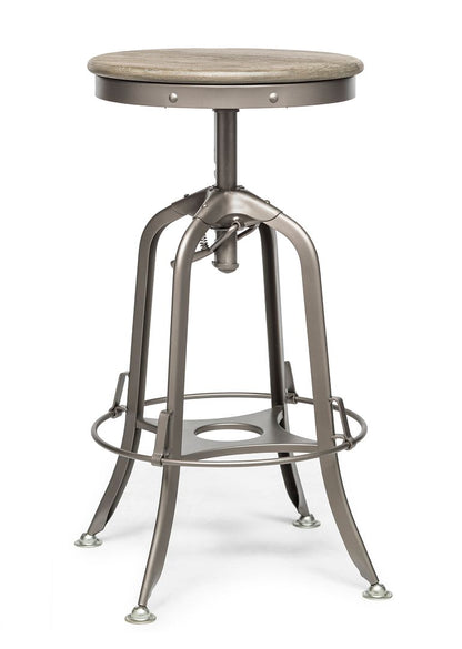 Industrial Height Adjustable Swivel Bar Stool with Oak Wood Top - Grey Finish - Cosy Abode