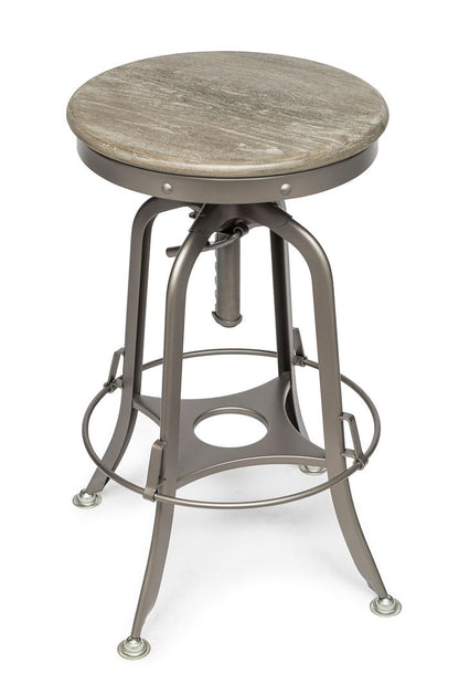Industrial Height Adjustable Swivel Bar Stool with Oak Wood Top - Grey Finish - Cosy Abode