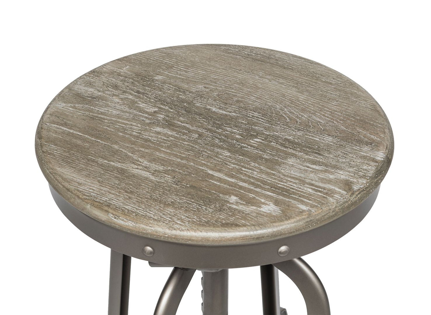 Industrial Height Adjustable Swivel Bar Stool with Oak Wood Top - Grey Finish - Cosy Abode