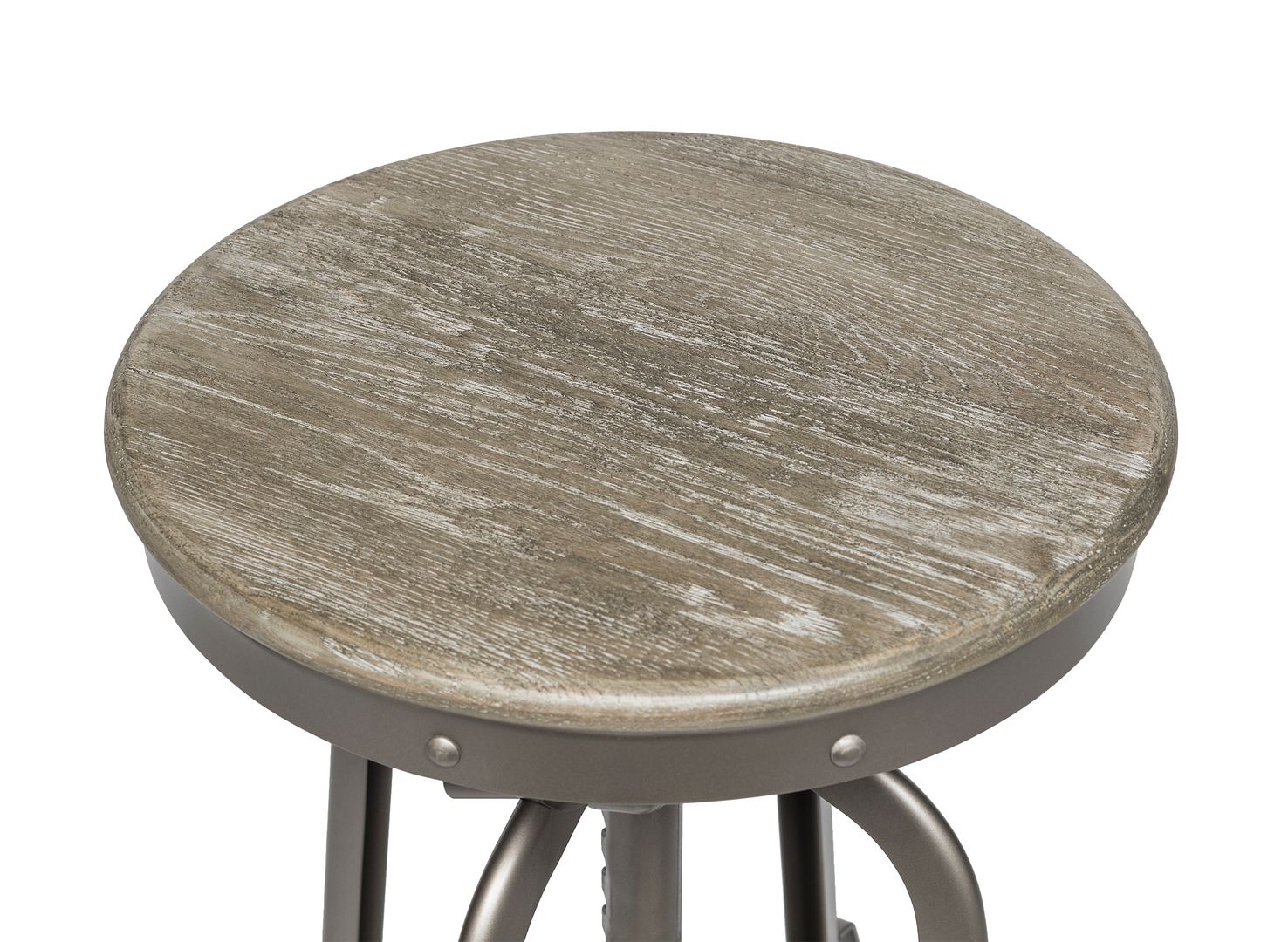 Industrial Height Adjustable Swivel Bar Stool with Oak Wood Top - Grey Finish - Cosy Abode