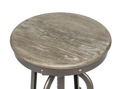 Industrial Height Adjustable Swivel Bar Stool with Oak Wood Top - Grey Finish - Cosy Abode