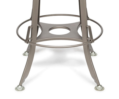 Industrial Height Adjustable Swivel Bar Stool with Oak Wood Top - Grey Finish - Cosy Abode