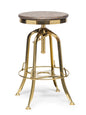 Industrial Height Adjustable Swivel Bar Stool with Oak Wood Top - Gold Finish - Cosy Abode