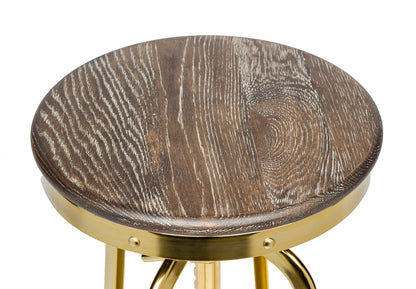 Industrial Height Adjustable Swivel Bar Stool with Oak Wood Top - Gold Finish - Cosy Abode