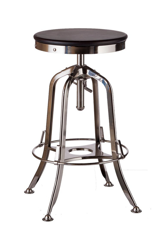 Industrial Wooden Height Adjustable Swivel Bar Stool - Nickel Black - Cosy Abode
