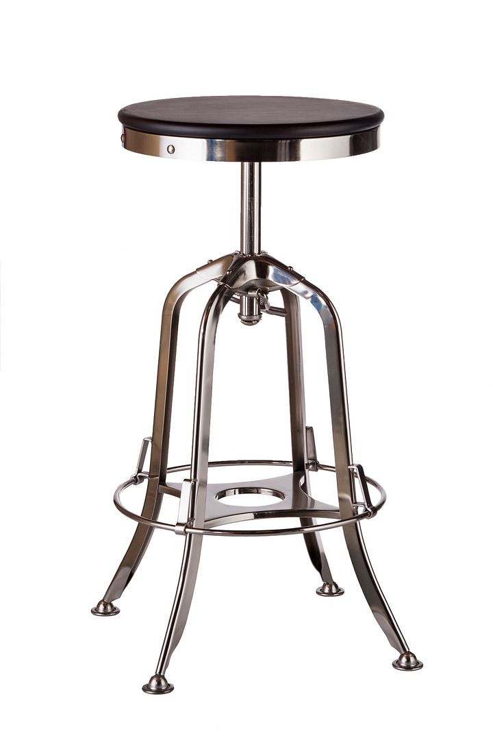 Industrial Wooden Height Adjustable Swivel Bar Stool - Nickel Black - Cosy Abode