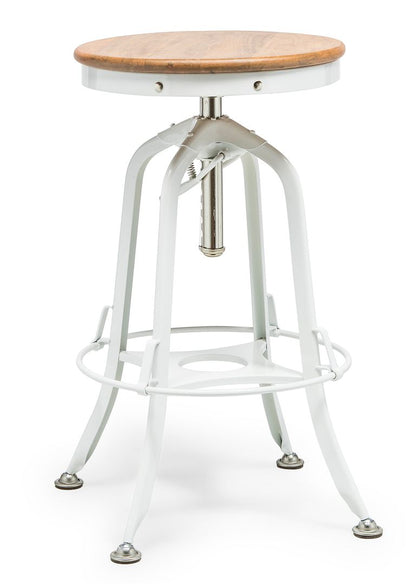 White Bar Stool Hamptons Style Height Adjustable and Swivel with Natural Wood Top - Cosy Abode