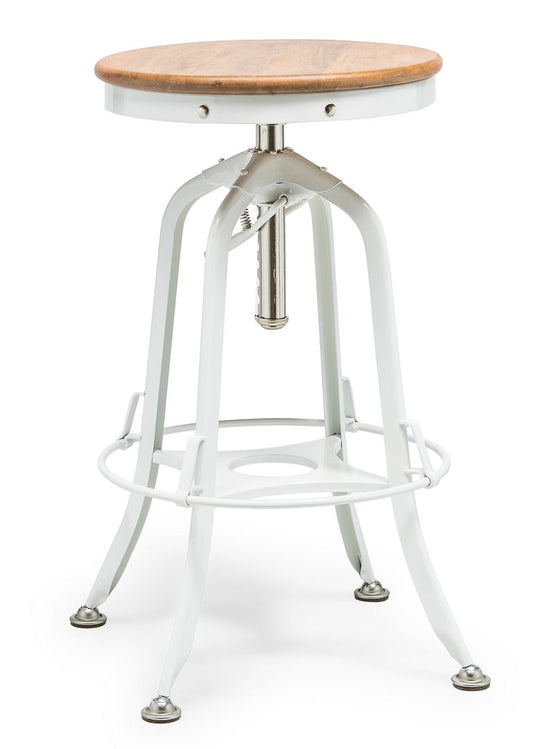 White Bar Stool Hamptons Style Height Adjustable and Swivel with Natural Wood Top - Cosy Abode