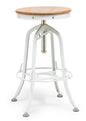 White Bar Stool Hamptons Style Height Adjustable and Swivel with Natural Wood Top - Cosy Abode