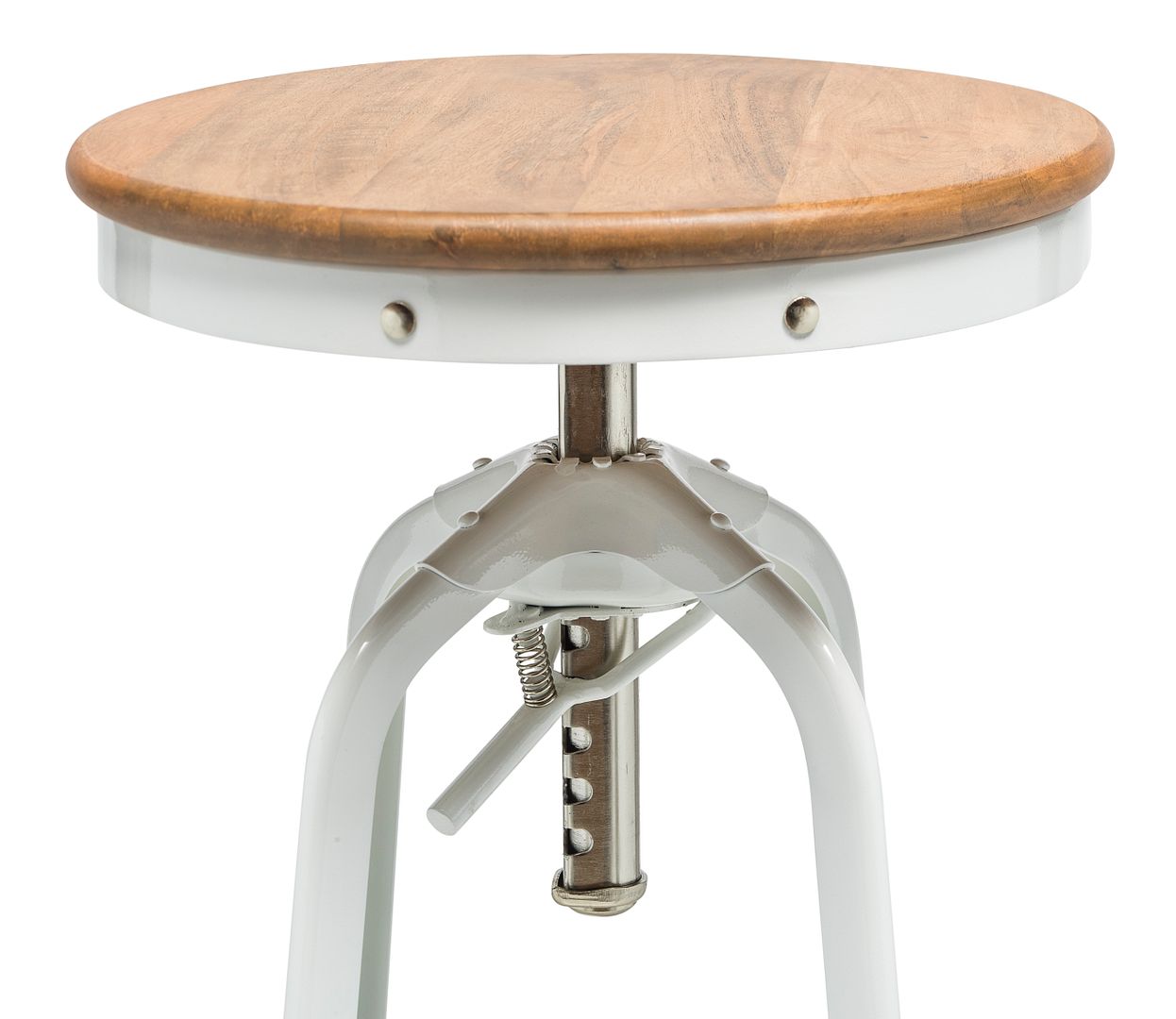 White Bar Stool Hamptons Style Height Adjustable and Swivel with Natural Wood Top - Cosy Abode
