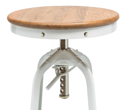 White Bar Stool Hamptons Style Height Adjustable and Swivel with Natural Wood Top - Cosy Abode