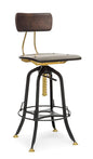 Industrial Wooden Height Adjustable Swivel Bar Stool Chair with Back - Gold Black - Cosy Abode