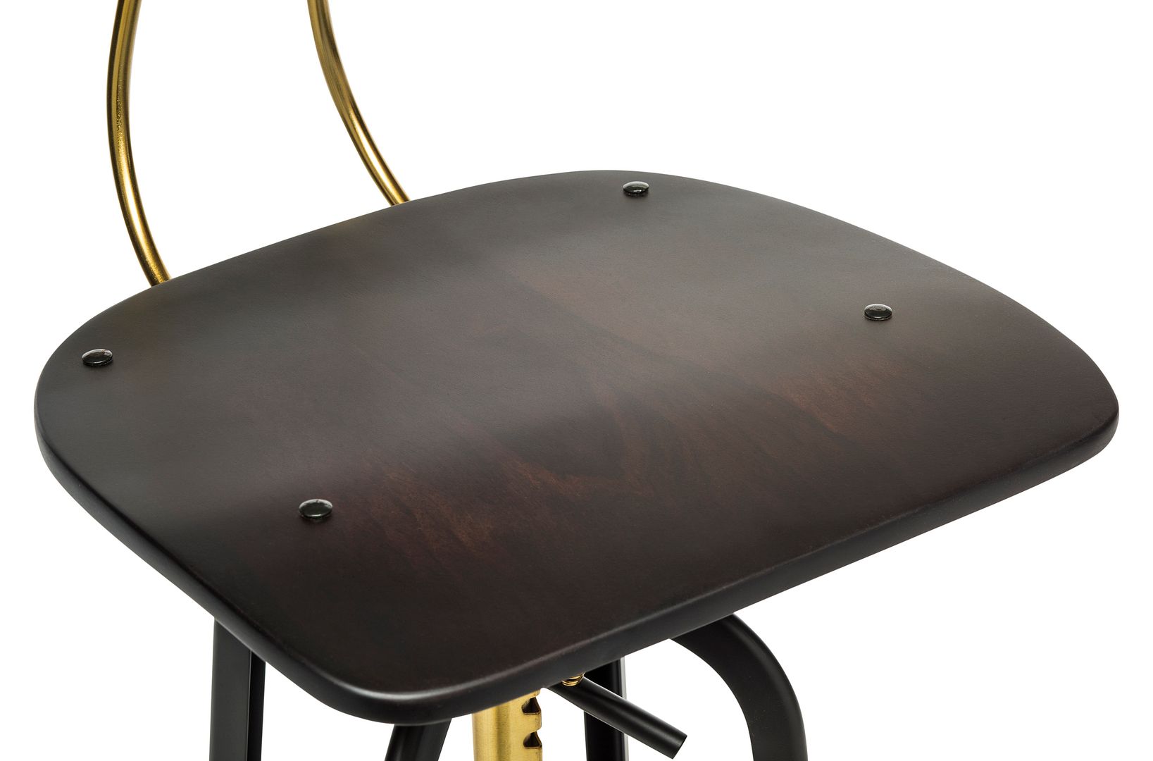 Industrial Wooden Height Adjustable Swivel Bar Stool Chair with Back - Gold Black - Cosy Abode