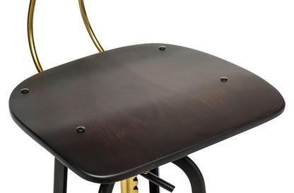 Industrial Wooden Height Adjustable Swivel Bar Stool Chair with Back - Gold Black - Cosy Abode