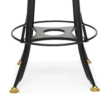 Industrial Wooden Height Adjustable Swivel Bar Stool Chair with Back - Gold Black - Cosy Abode