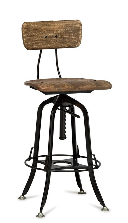 Industrial Wooden Height Adjustable Swivel Bar Stool Chair with Back - Black Rustic - Cosy Abode