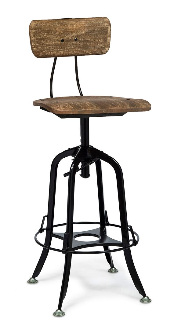 Industrial Wooden Height Adjustable Swivel Bar Stool Chair with Back - Black Rustic - Cosy Abode