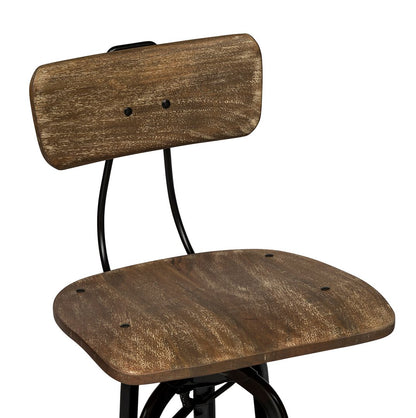 Industrial Wooden Height Adjustable Swivel Bar Stool Chair with Back - Black Rustic - Cosy Abode