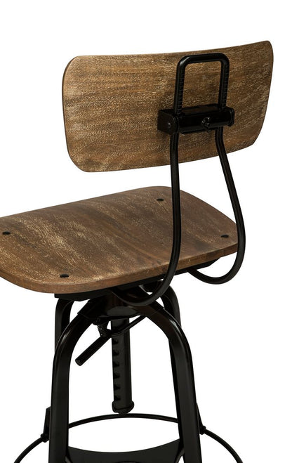 Industrial Wooden Height Adjustable Swivel Bar Stool Chair with Back - Black Rustic - Cosy Abode