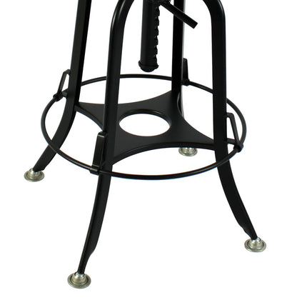 Industrial Wooden Height Adjustable Swivel Bar Stool Chair with Back - Black Rustic - Cosy Abode