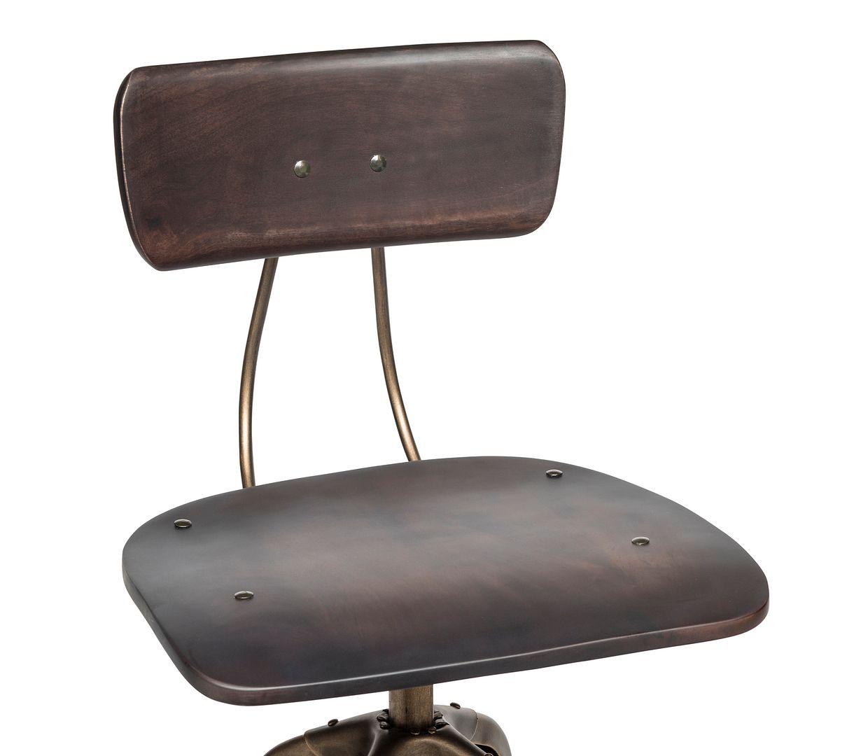 Industrial Wooden Height Adjustable Swivel Bar Stool Chair with Back - Dark French Brass - Cosy Abode