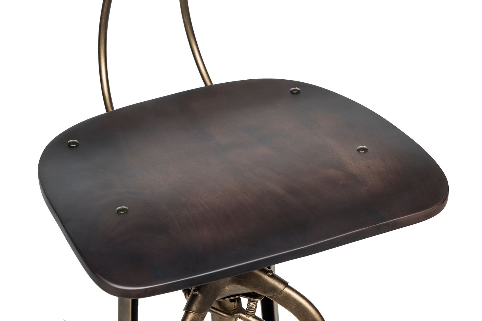 Industrial Wooden Height Adjustable Swivel Bar Stool Chair with Back - Dark French Brass - Cosy Abode